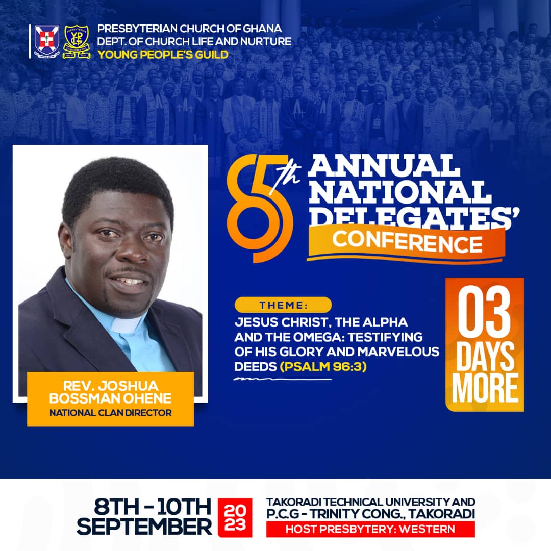 pcg_ypg's tweet image. COUNTDOWN⌛⌛⌛

We are 03 days away from our 85th #ANDC. 

"We're standing in the Gap for the Youth in Presbyterian Church of Ghana.