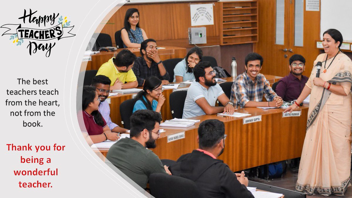 smritiirani's tweet photo. Thank you for your kind wishes @kumarkunalkamal … look forward to teaching the October class . Happy Teacher’s Day ! https://t.co/BJDy5RETPt