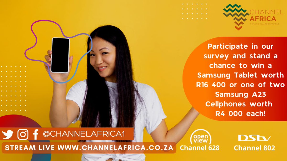 [COMPETITION] We are giving away a Samsung Tablet worth R16,400 along with two Samsung A23 phones worth R4,000 each when you participate in our survey. Stay tuned to our social media platforms for more updates. #ChannelAfrica