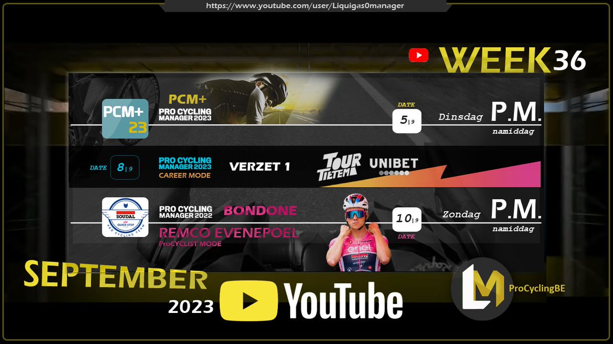 LMProCyclingBE's tweet image. Week 36 @LMProCyclingBE #YouTube 
Nog eens als vanouds, 3 video&apos;s!
- PCM+ | &quot;Ontdek deze heerlijke PCM toevoeging&quot; #Giveaway 
- TDT Unibet | &quot;De PCM23 carrière in: Verzet 1&quot; 
- Remco in de Giro | &quot;Knallen op de Monte Bondone&quot;
#PCMplus #PCM23 #GiveawayAlert #gaming