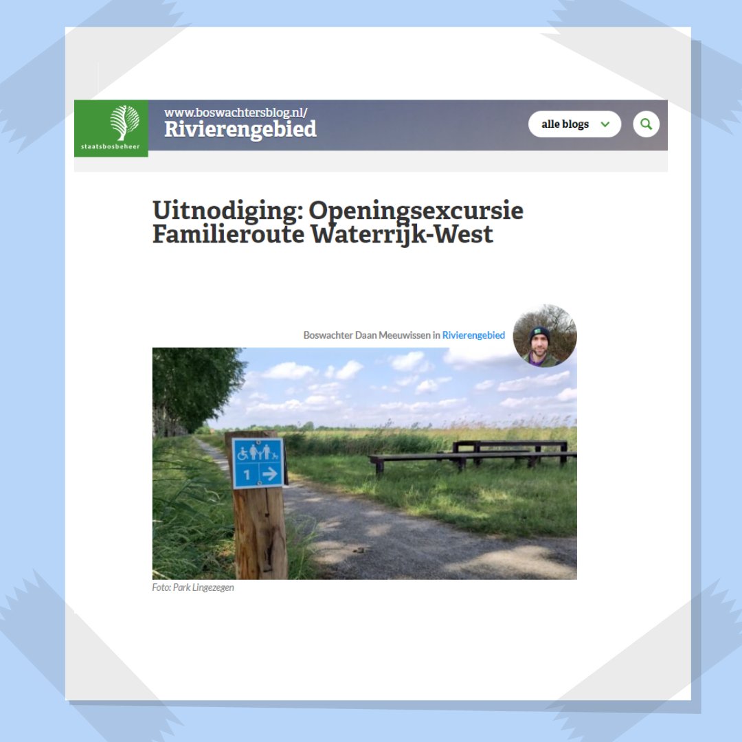 In juni 2023 is in Waterrijk-West in Park Lingezegen de nieuwe Familieroute afgerond. Om de afronding van de Familieroute te vieren nodigen we je graag uit voor een openingsexcursie georganiseerd door Staatsbosbeheer en Park Lingezegen! 

boswachtersblog.nl/rivierengebied