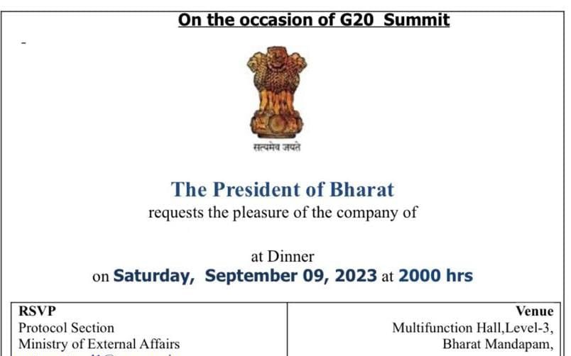 गुलामी की मानसिकता पर एक और गहरी चोट..

G20 समिट के दौरान राष्ट्रपति भवन में आयोजित होने वाले रात्रि भोज के निमंत्रण पत्र पर "The President of Bharat" लिखा जाना प्रत्येक देशवासी के लिए गौरव का क्षण है।

भारत माता की जय !