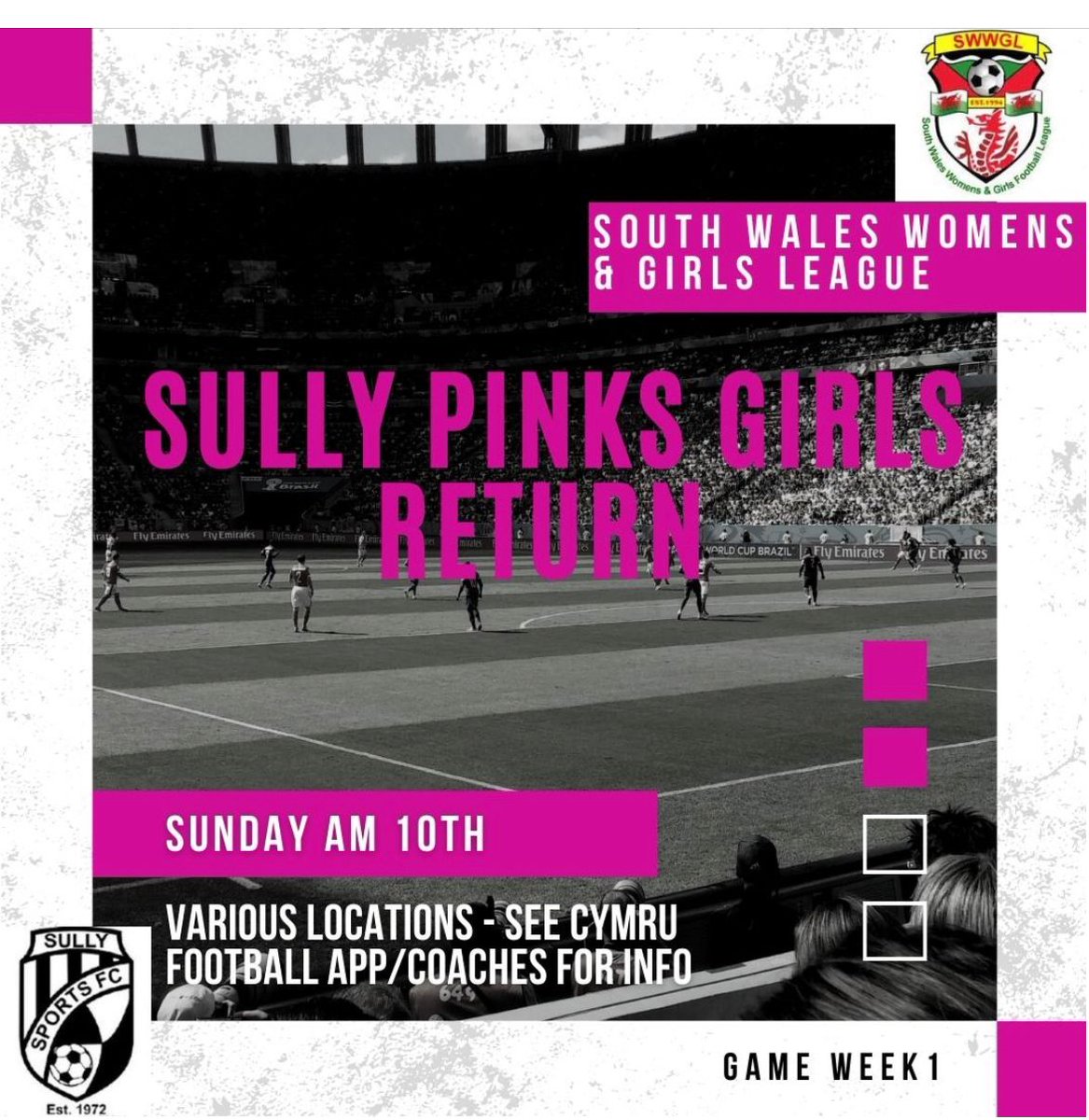 sullysportsfc's tweet photo. Sully Pinks U10s, U11s, U12s, U14s & U16s restart their season on Sunday 10th Sept - the players can not wait. #SullyFC are committed to developing womens & girls football at the club & are grateful to all the volunteers who put so much effort into this. #GrassRootsFootball https://t.co/dU8YBAn3gH