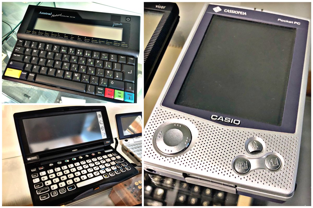 SWRetroComp's tweet photo. Today’s #RetroTrio offers you the #HP #620LX, #Amstrad #NC100 and #Casio #Cassiopeia. Which will you keep, gift to a friend and delete forever? #RetroComputing #ComputerHistory #VintageComputing https://t.co/jyO14hFkJy