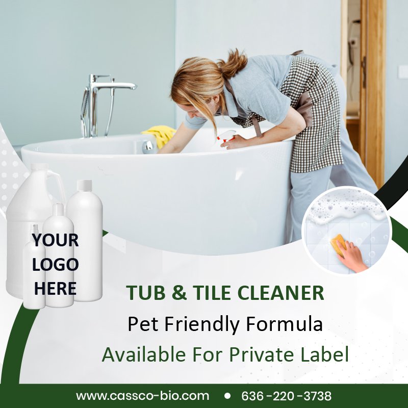 CassCo offers a full line of pet-friendly household cleaning products. Our tub & tile cleaner has been formulated to remove the build-up of calcium, magnesium, iron, and lime, on showers, toilets, sinks, and similar bathroom and kitchen areas. Contact us today at 636-220-3738