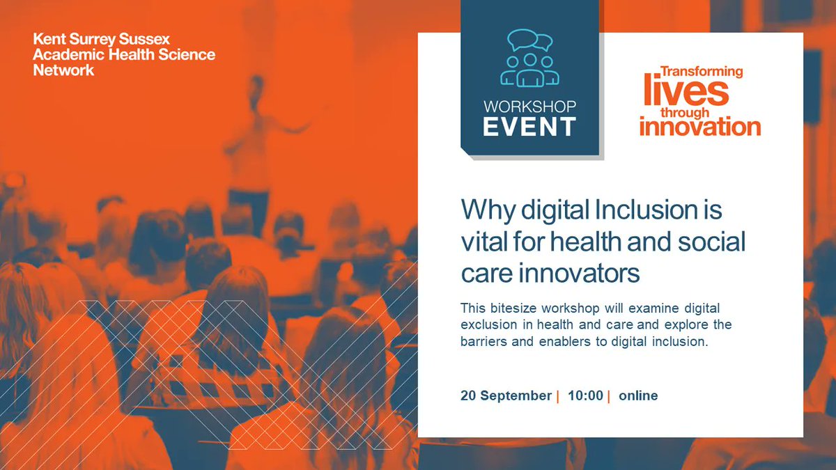 HealthInnov_KSS's tweet photo. 📱 💻 DIGITAL INCLUSION WORKSHOP 🖥️📲  This bitesize workshop will help innovators working in the health and care system to better understand and start to tackle the challenges of digital exclusion: https://t.co/QbMlG1kVW6 https://t.co/rwzpoJRTAb