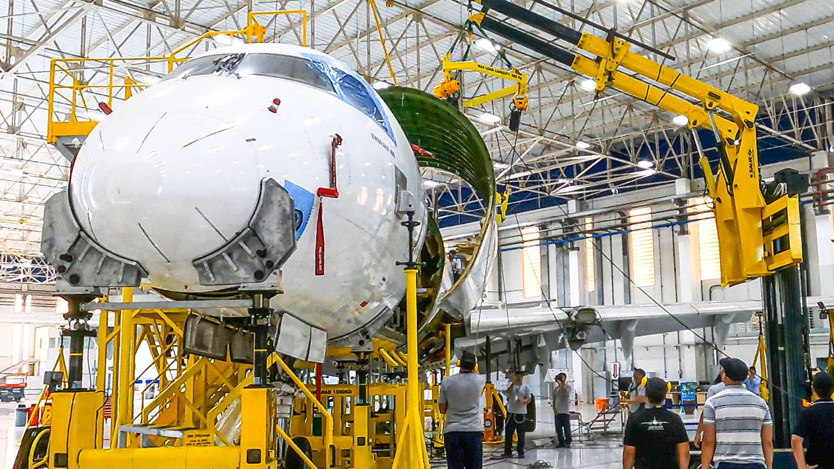 Embraer's first P2F conversion is underway - Seen here is the new door framing of the first passenger-to-freighter conversion of the E190F.

📸 Courtesy : Embraer 

#aircraft #conversion #aviation #freighter