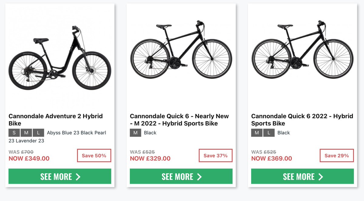 Cannondale hybrids for less than £400 today. Very good commuters and bikes to get around town with bikesy.co.uk/b/cannondale/h…