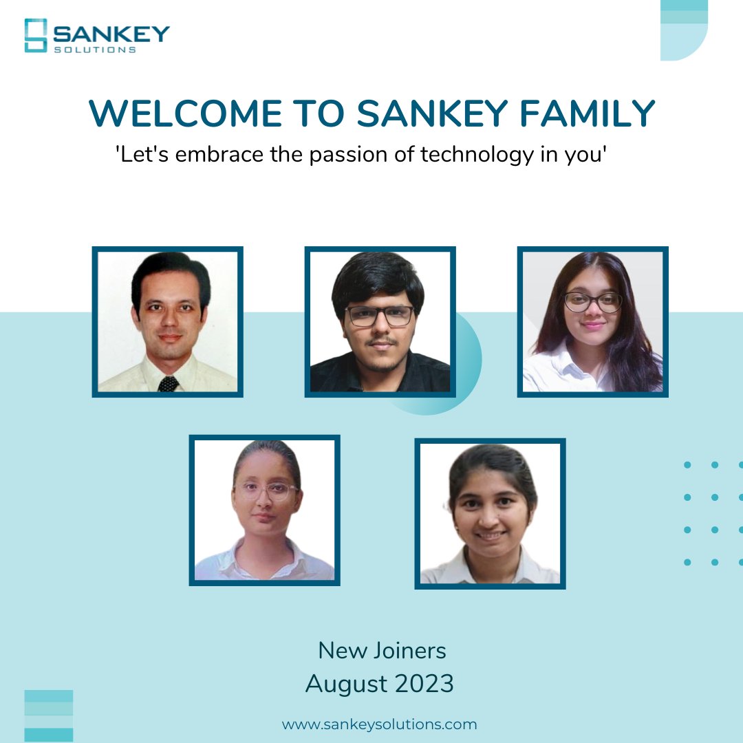 Sankey Solutions welcomes new hires from August 2023. We are happy to welcome you all. We're excited about the learning and growth opportunities you'll experience on this journey with us.

#august2023 #newjoining #newhires #sankeysolutions