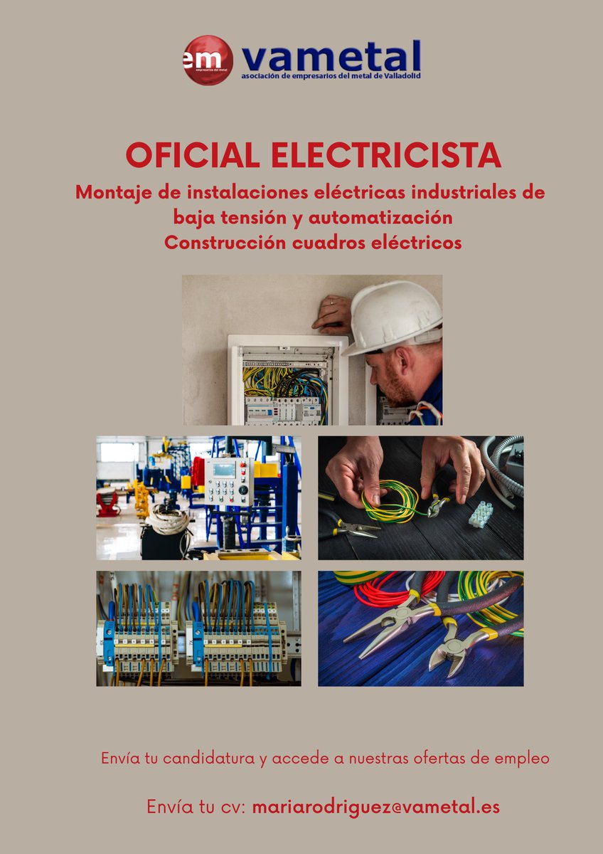 AVametal's tweet photo. 👷👷♀️🔌Empresa asociada a VAMETAL ofrece empleo estable como OFICIAL ELECTRICISTA.
💻Envía tu #candidatura 👇
¡¡Te estamos esperando!!
#Empleo #Talentometal #ComunidadVAMETAL https://t.co/BNeoyeW9Zw