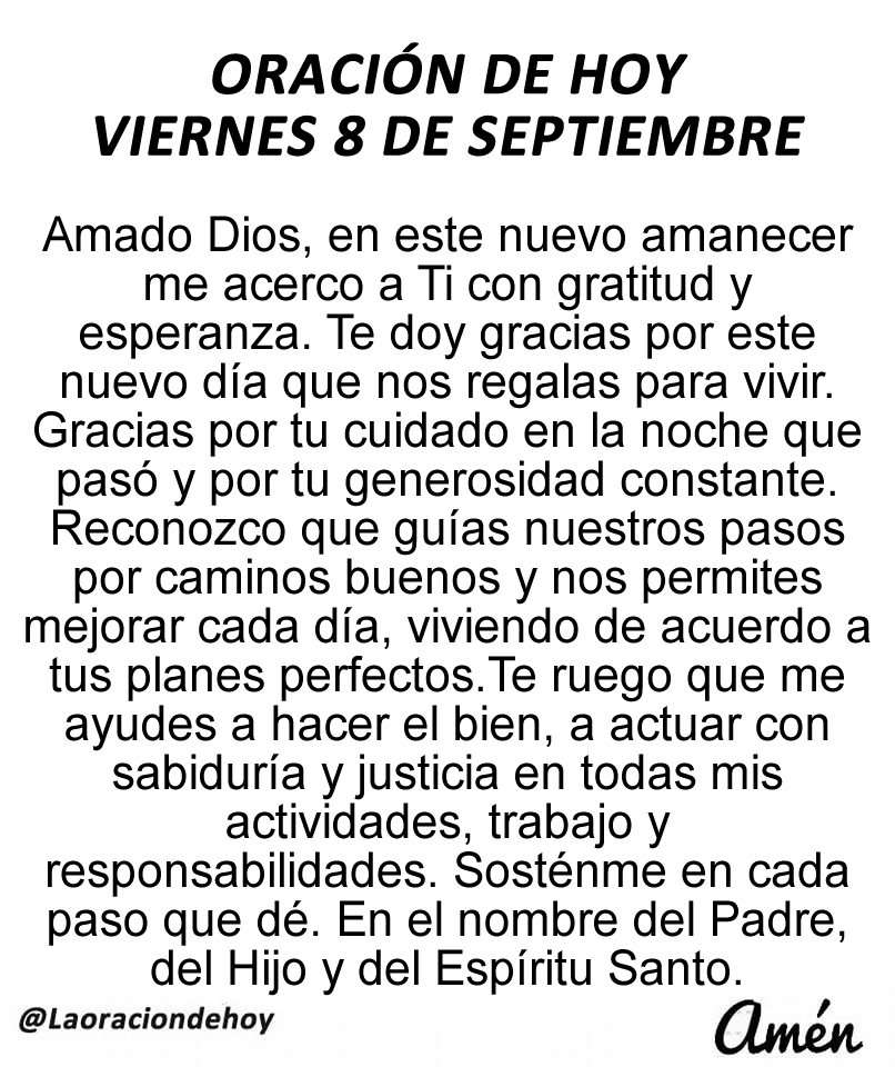 laoraciondehoy's tweet photo. Oración diaria para hoy viernes 8 de septiembre de 2023. https://t.co/A8MCNIm3WR
