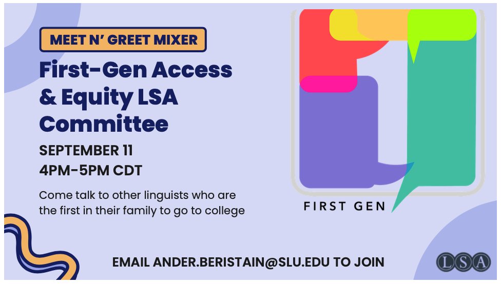 LSA_firstgen's tweet photo. Have you joined the meet and greet mixer? Email @AnderBeristain to join.  All are welcome! https://t.co/3fFPixwYY3