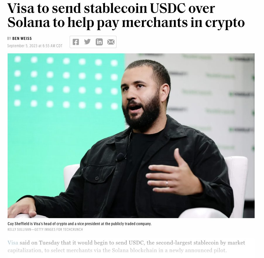CryptoCurb's tweet photo. $SOL

More bullish news

@SOLANA x @VISA Partnership

The world’s LARGEST payment network chooses #SOLANA over #ETHEREUM to remit $USDC.

#VISA chooses #SOL over #ETH "because of Solana's capacity to process transactions more quickly than on Ethereum's."

#SOLANA ⚡️