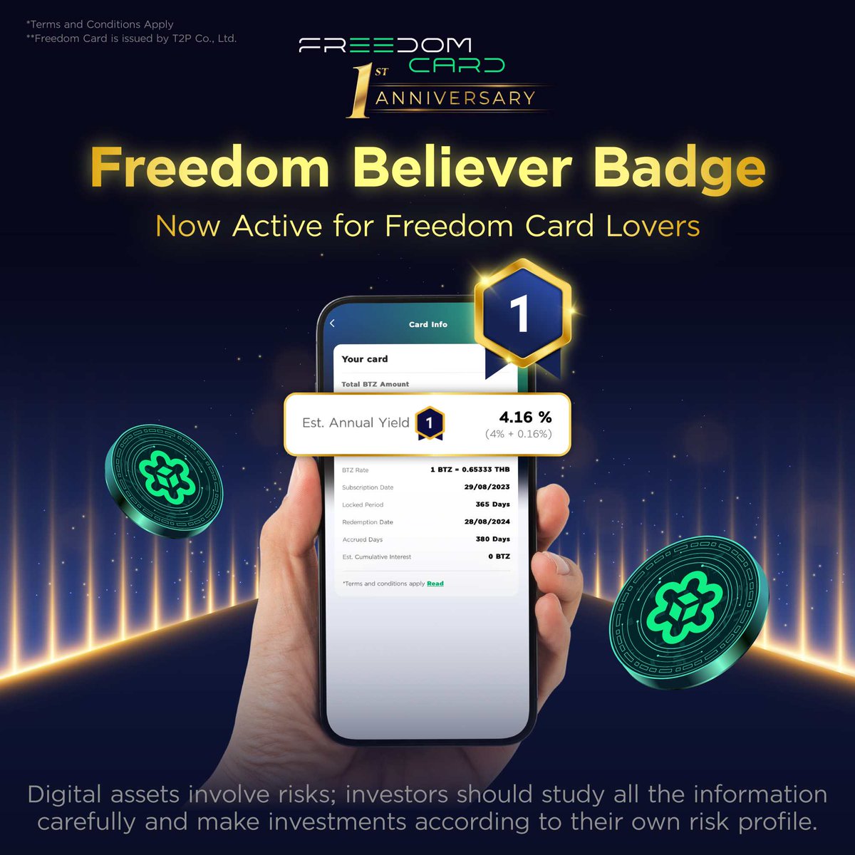 bitazzaofficial's tweet photo. ชาวบิทาซซ่าท่านใดที่ถือ @YourFreedomCard จนครบรอบปีแรก #ขอแสดงความยินดีด้วย เพราะคุณถือเป็นคนกลุ่มแรกๆที่พิเศษและเป็นผู้เชื่อมั่นใน #FreedomCard
รับ"โล่ผู้เชื่อมั่นใน Freedom Card" พร้อมรีวอร์ด #BTZ อัตราพิเศษที่เราเพิ่มให้คุณโดยเฉพาะ https://t.co/wadU8djBor