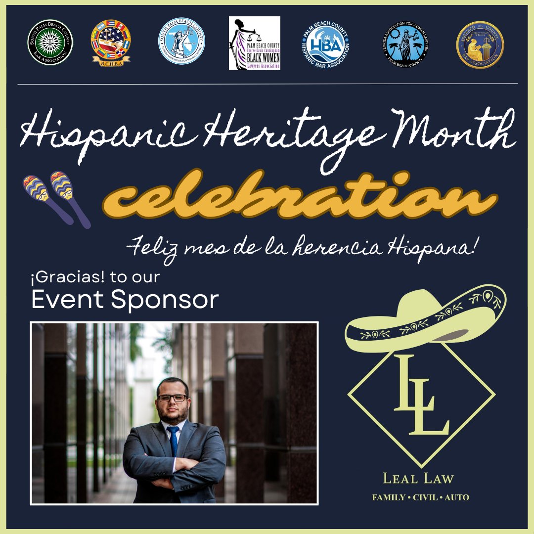 #HispanicHeritageMonth is quickly approaching, and it reminds us how grateful we are for our September event sponsor, Leal Law!

Join us on 9/14 at TAP 42 BOCA to kick off Hispanic Heritage Month the right way.

pbchispanicbar.com/event-5371641