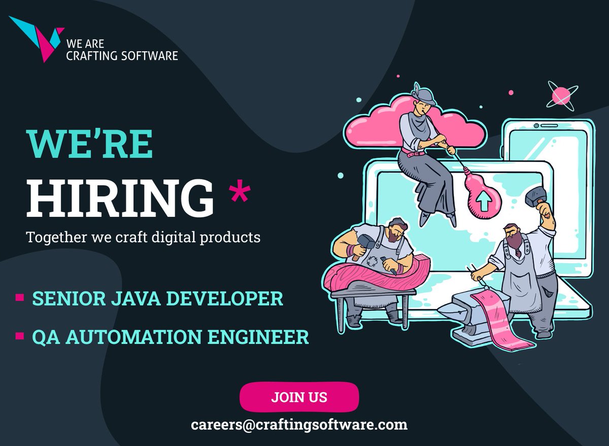 craftingcode_ro's tweet image. 𝐓𝐚𝐤𝐞 𝐚 𝐥𝐨𝐨𝐤 𝐚𝐭 𝐨𝐮𝐫 𝐨𝐩𝐞𝐧𝐢𝐧𝐠𝐬 𝐚𝐧𝐝 𝐚𝐩𝐩𝐥𝐲!👇
QA Automation Engineer: rb.gy/0bu4u
Senior Java Developer: rb.gy/p7l7p
Join us for more than just a job!
#CraftingSoftware #QAAutomationEngineer #JavaDeveloper #Careers #JobOpening