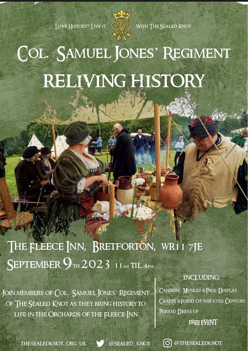 The Sealed Knot (@sealed_knot) on Twitter photo The Sealed Knot is <a href="/TheFleeceInn/">The Fleece Inn, Bretforton</a>, Bretforton, this Saturday for an English Civil War living history day.
An entertaining and educational FREE EVENT for all. Details here: thefleeceinn.co.uk/events/english…
#reenact #livinghistory #Evesham #Worcestershire #History The Sealed Knot is <a href="/TheFleeceInn/">The Fleece Inn, Bretforton</a>, Bretforton, this Saturday for an English Civil War living history day.
An entertaining and educational FREE EVENT for all. Details here: thefleeceinn.co.uk/events/english…
#reenact #livinghistory #Evesham #Worcestershire #History