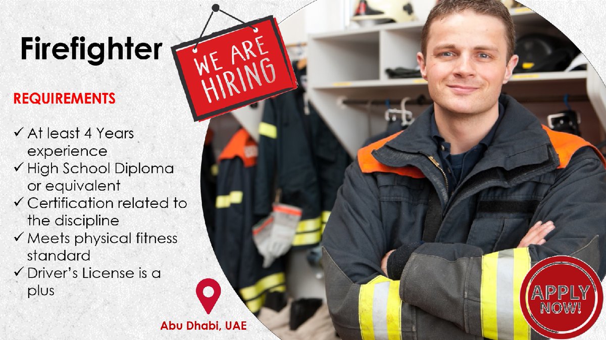 Join our dynamic team in Abu Dhabi! We're looking for dedicated and courageous firefighters to protect lives and properties.

Send your updated CV to Maria.Talastas@workforceuae.com with “Firefighters” in the subject line.

#FirefighterJobs #AbuDhabi #AviationSafety