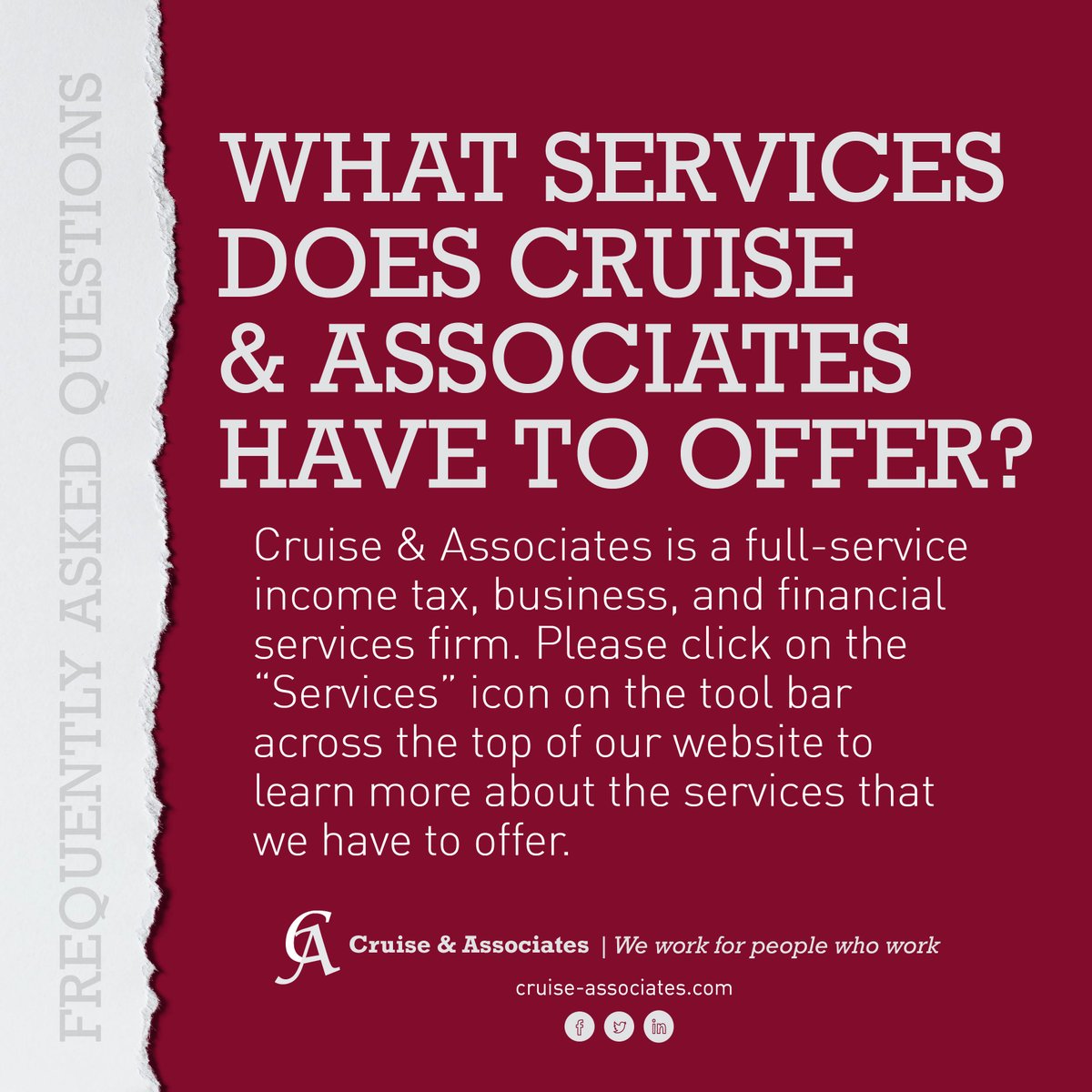 RobCruiseEA2's tweet image. At Cruise &amp;amp; Associates, we are committed to providing exceptional service to our clients. We take the time to understand your needs and develop customized solutions to help you achieve your goals. 
#faq #cruiseandassociates #whatweoffer #goals #committed