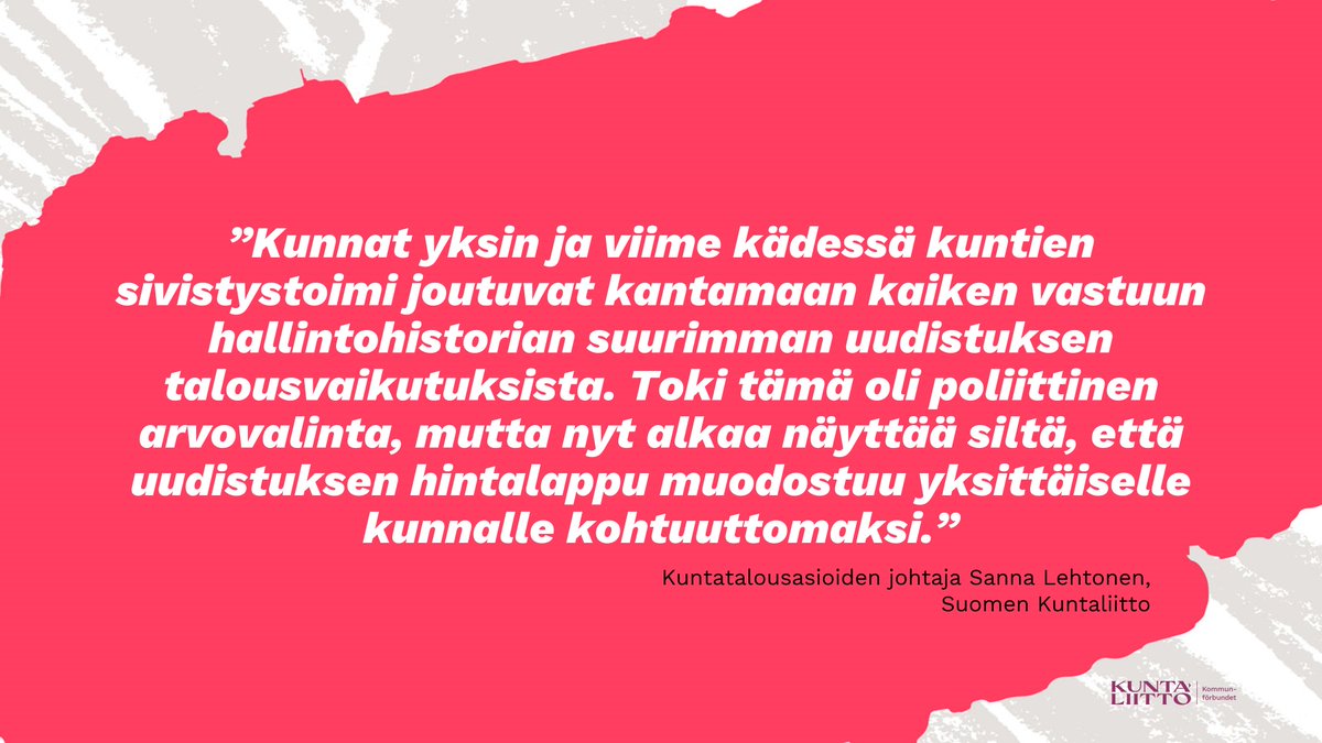 VM päivitti laskelmansa

📉 Laskelma ennakoi kuntien valtionosuuksien vähenevän yli 250 miljoonaa euroa vuonna 2024 kuluvaan vuoteen verrattuna. Yleisin syy muutokselle ovat vuoden 2022 sote-menojen kasvu.

<a href="/Kuntaliitto/">Kuntaliitto | Kommunförbundet</a>'n uutinen ja laskelmat:
kuntaliitto.fi/ajankohtaista/…