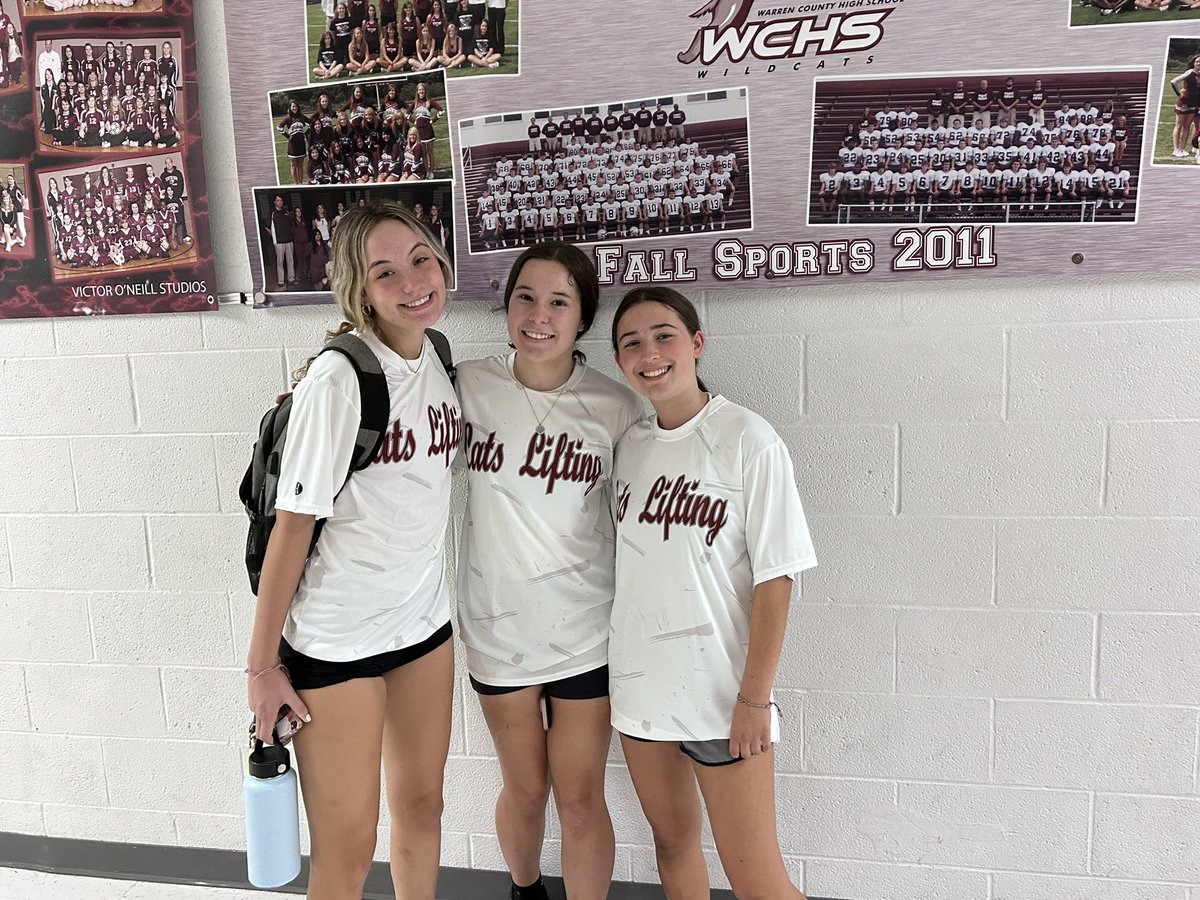grant_lay's tweet photo. First group of our “Cats Lifting” crew showed up this morning in their new gear! These girls have been going strong in the weight room twice a week since our season ended back in May! Excited to see physical dominance on the Court and the Field! @WarCoAthletics https://t.co/TVJb7CS2Pf
