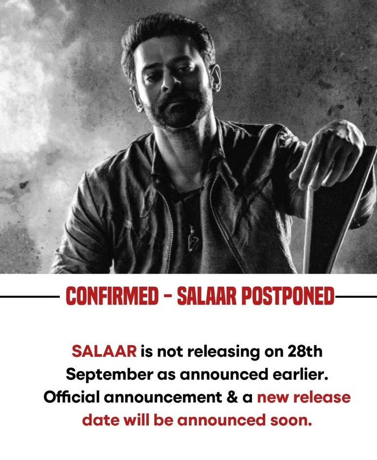 #followmeformoreupdate
Socking 😳 Update For #prabhas Fan #Salaar Movie postponed 😔
#28thsep Release date But not coming This date,
#Salaar Markers Not Sure postponed because this is not officially confirmed 👍
Wait And watch ⌚😇
#UPDATE #Salaar #film #BoxOffice #collection
