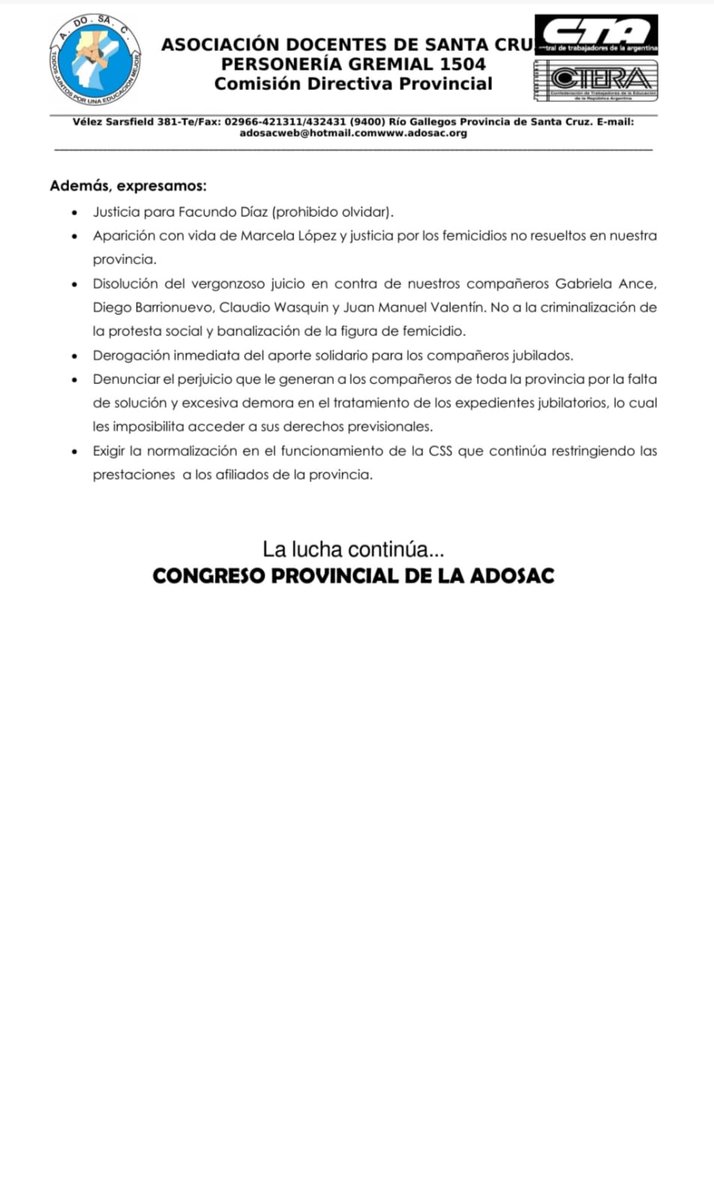 ADOSAC Provincial tweet media
