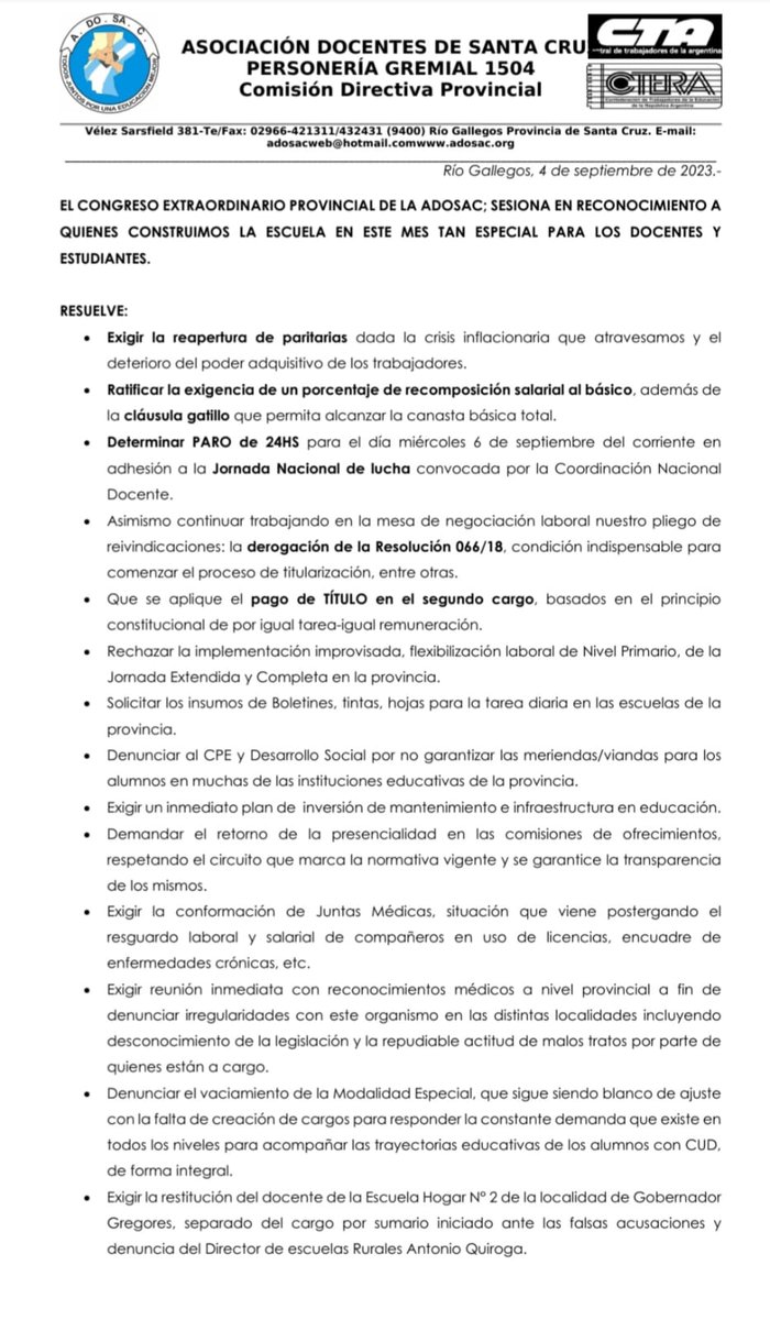 ADOSAC Provincial tweet media