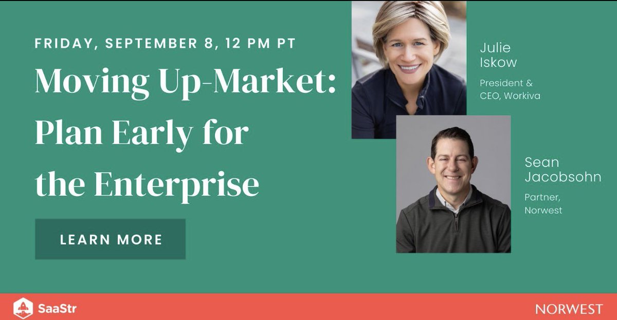 This Friday at @SaaStr Annual, I’m excited to share learnings about moving upmarket with @Workiva CEO @JulieIskow. Join us! lnkd.in/gNWkDM-n @NorwestVP @jasonlk