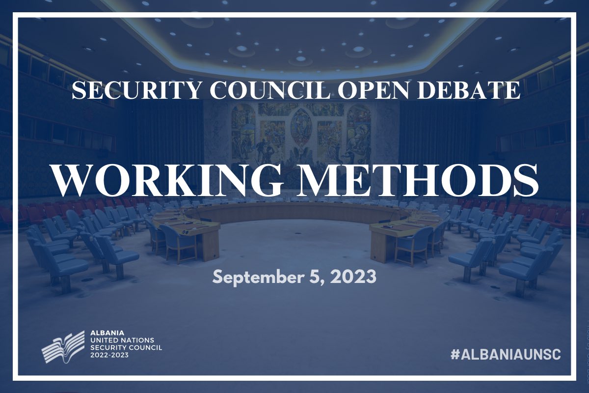 AlMissionUN's tweet image. This morning the #SecurityCouncil will hold an Open Debate on #WorkingMethods.

Amb. @HoxhaFer, Chair of IWG on Documentation &amp;amp; Other Procedural Questions, will brief the Council.

Live on @UNWebTV📺 👉media.un.org/en/asset/k17/k…