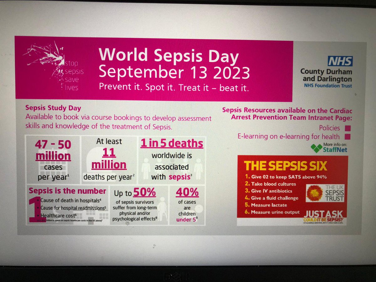 World Sepsis Day 13th of september. The Acute Intervention Team will be outside UHND restaurant on the 12/9 and at DMH 13/9 with lots of helpful resources, cakes, and a quiz #CDDFT #worldsepsisday @AITeam123 @KirstyMcGee3