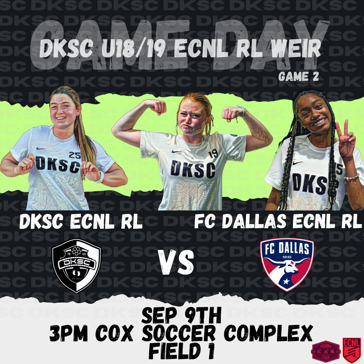 Game 2 of the season is THIS Saturday Sep 9th! Should be a good one 💪! 
#dkscproud #gameday #game2 
<a href="/ImCollegeSoccer/">College Soccer Truth ™</a> <a href="/TopDrawerSoccer/">TopDrawerSoccer</a> <a href="/TheSoccerWire/">SoccerWire</a> @SoccerMomInt <a href="/PrepSoccer/">Prep Soccer ⚽️</a> <a href="/ImCollegeSoccer/">College Soccer Truth ™</a> <a href="/ECNLgirls/">ECNL Girls</a> <a href="/EcnlTexas/">ECNL Girls Texas Conference</a>