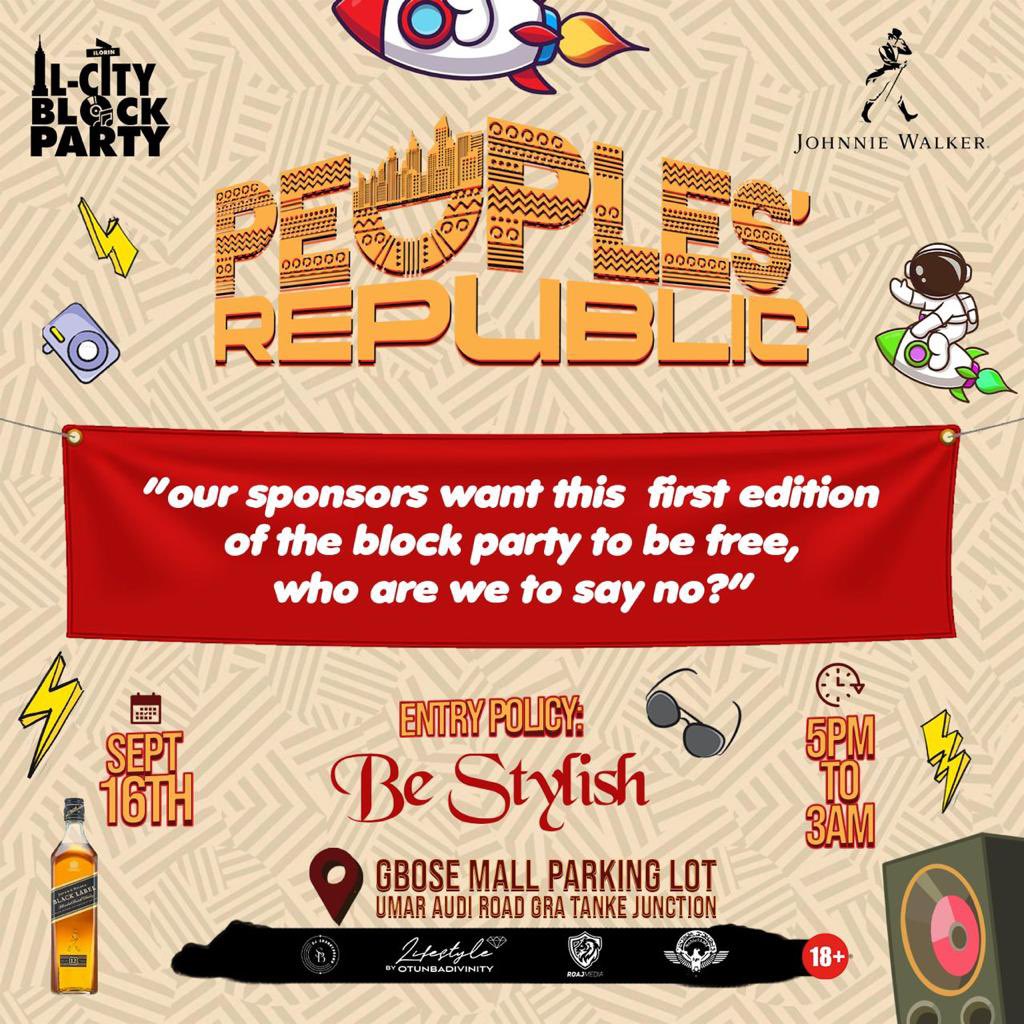 InsideIlorin_NG's tweet photo. Join us for a night of music, dance, and unity at the Ilorin Block Party – Peoples' Republic! 🎉 
Let's celebrate our diverse community and create unforgettable memories together. See you there!"

Repost ❤️ https://t.co/rP0zIeODv9