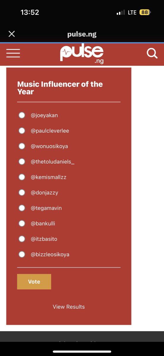 I’ve been nominated for Music Influencer Of The Year at Pulse Influencer Award 2023.

You can vote me here:
pulse.ng/influencer-awa…