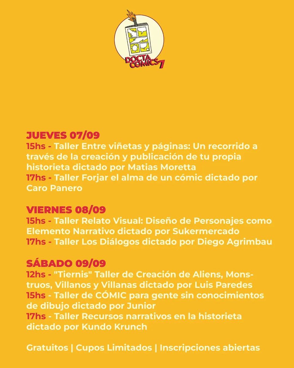 Writer_galOo's tweet photo. #WRITERMODE
📚 Taller: Forjar el alma de un cómic
🏫 Para la Docta 7, en el Centro Cultural España Córdoba (Entre Ríos 40, Centro, Córdoba)
🗓 Jueves 7/9 a las 17 h (el evento transcurrirá durante los días Jueves 7, viernes 8 y sábado 9 de septiembre de 14 a 21 h)
👇 https://t.co/MJFVjsiflm