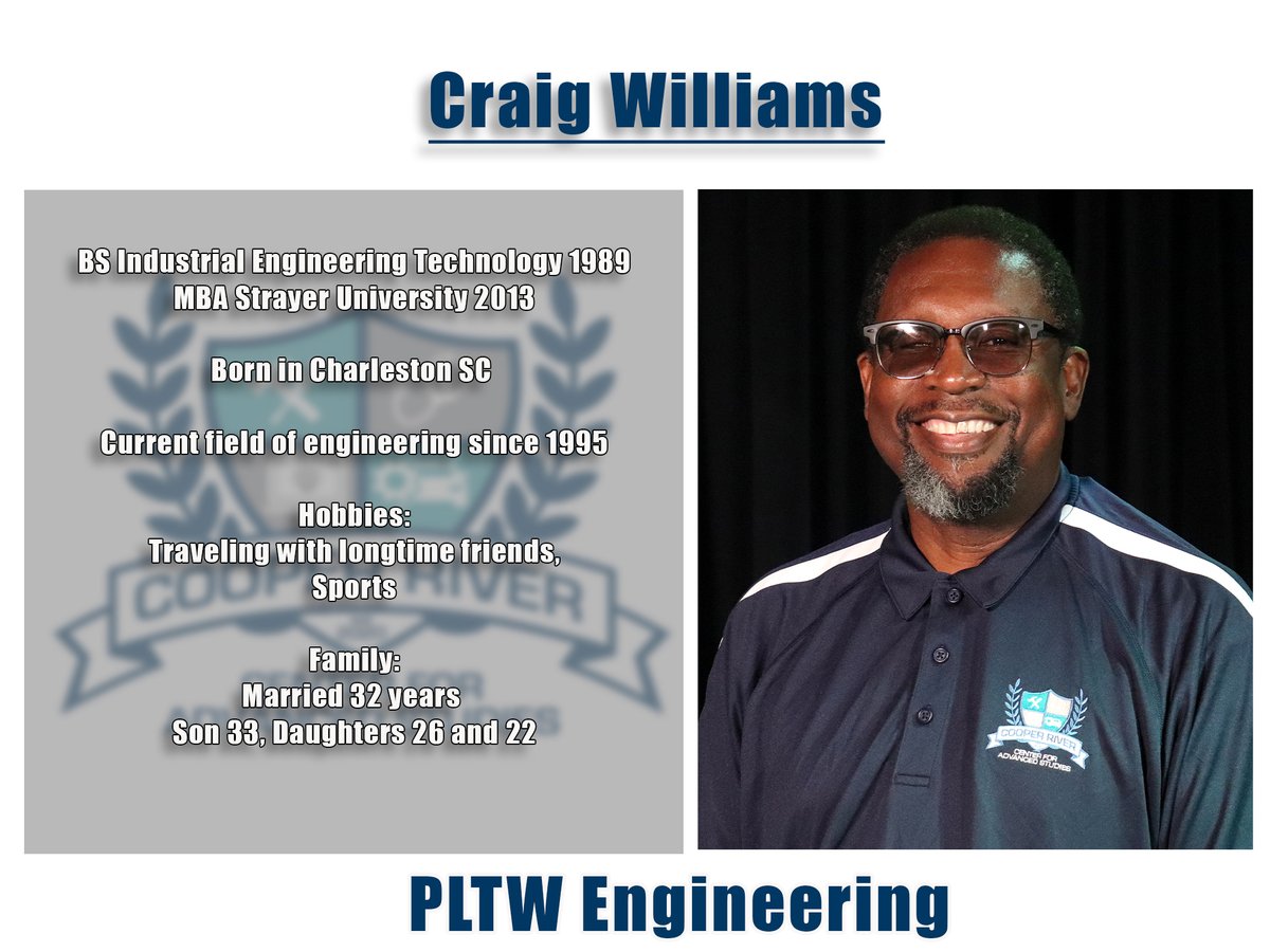 This week's program spotlight will be PLTW Engineering - Mr. Craig Williams. #CooperRiverCAS #theflow