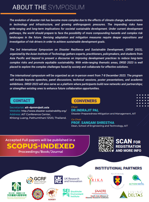 india_rika's tweet photo. Proud to be an institutional partner for the 3rd International Symposium on Disaster Resilience and Sustainable Development 2023: Sustainability through development

Registration and call for abstracts is open. Please read the details at https://t.co/DYgDUMCnFF https://t.co/hKMaAL4FEg