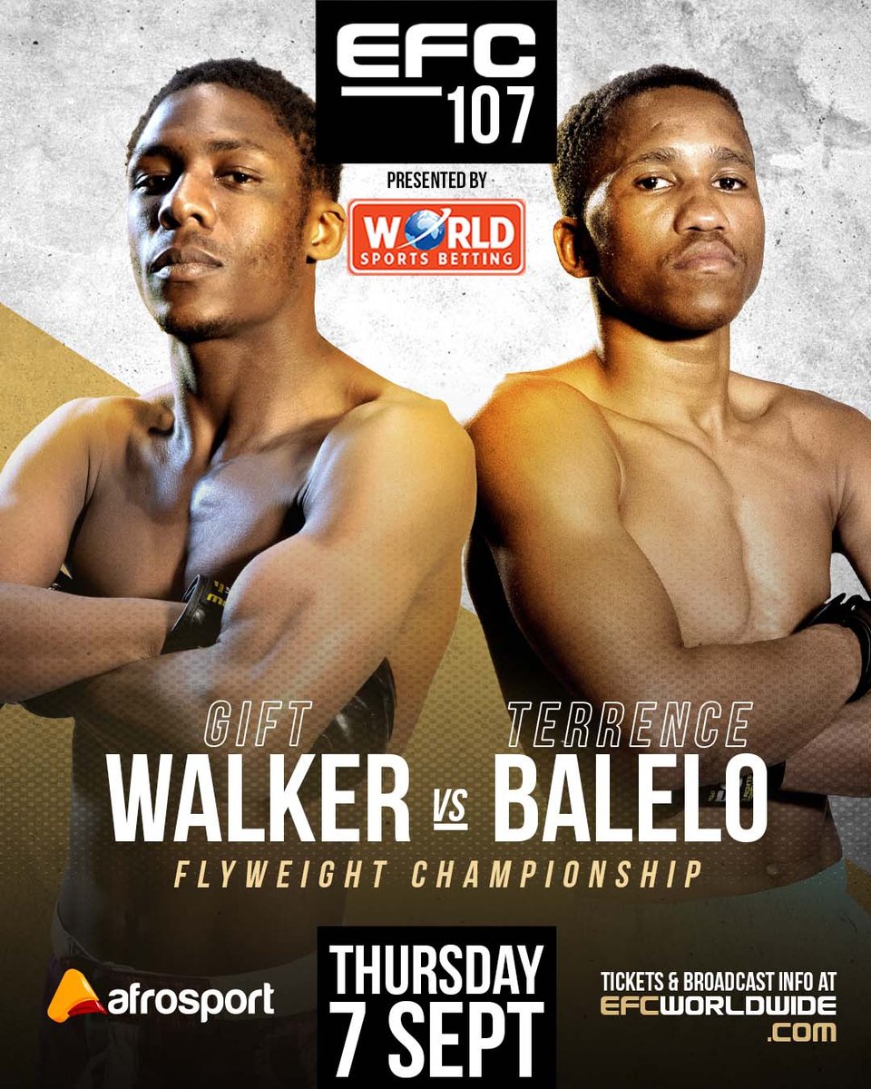 The Flyweight Championship is up for grabs in #EFC107

Walker vs Balelo

🔴 Live on #AfrosportTV: mw.vidivu.tv/portal/index.h…

#EFC #MMA #Freedomofsport