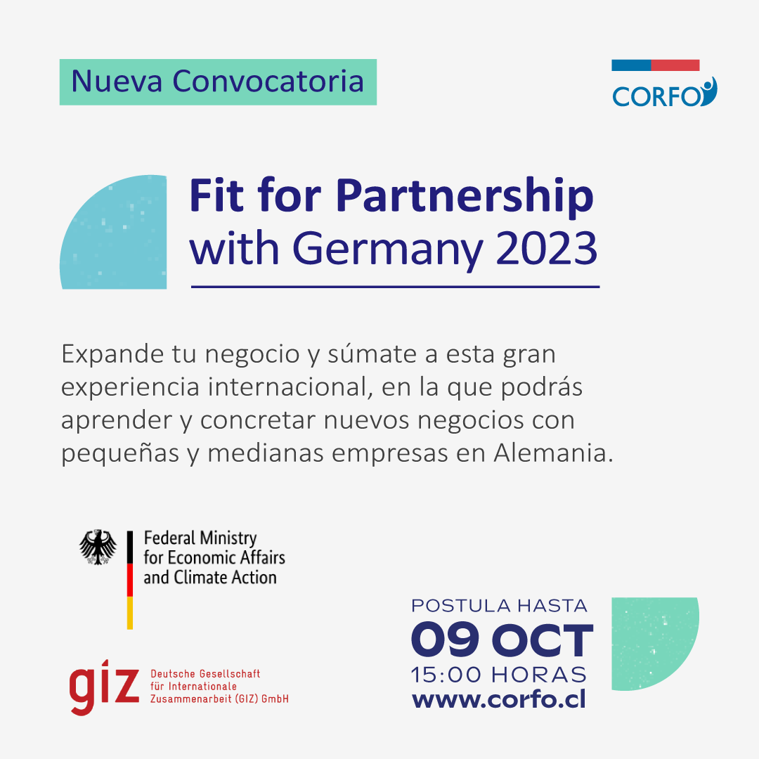 CorfoAysen's tweet photo. Nueva convocatoria abierta para #Fit4Partnership with Germany, programa de capacitación y generación de negocios con PyMEs alemanas.

Mejora tu negocio a través del conocimiento y la colaboración con empresas alemanas. 

Postula e infórmate aquí 👉 https://t.co/FdbohuMbdK https://t.co/EcR2QlDWvk