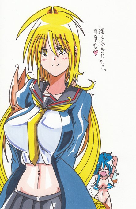 リハビリお絵かき。司令官と一緒に泳ぎに行きたいさっちんと水無月君を描きました。 