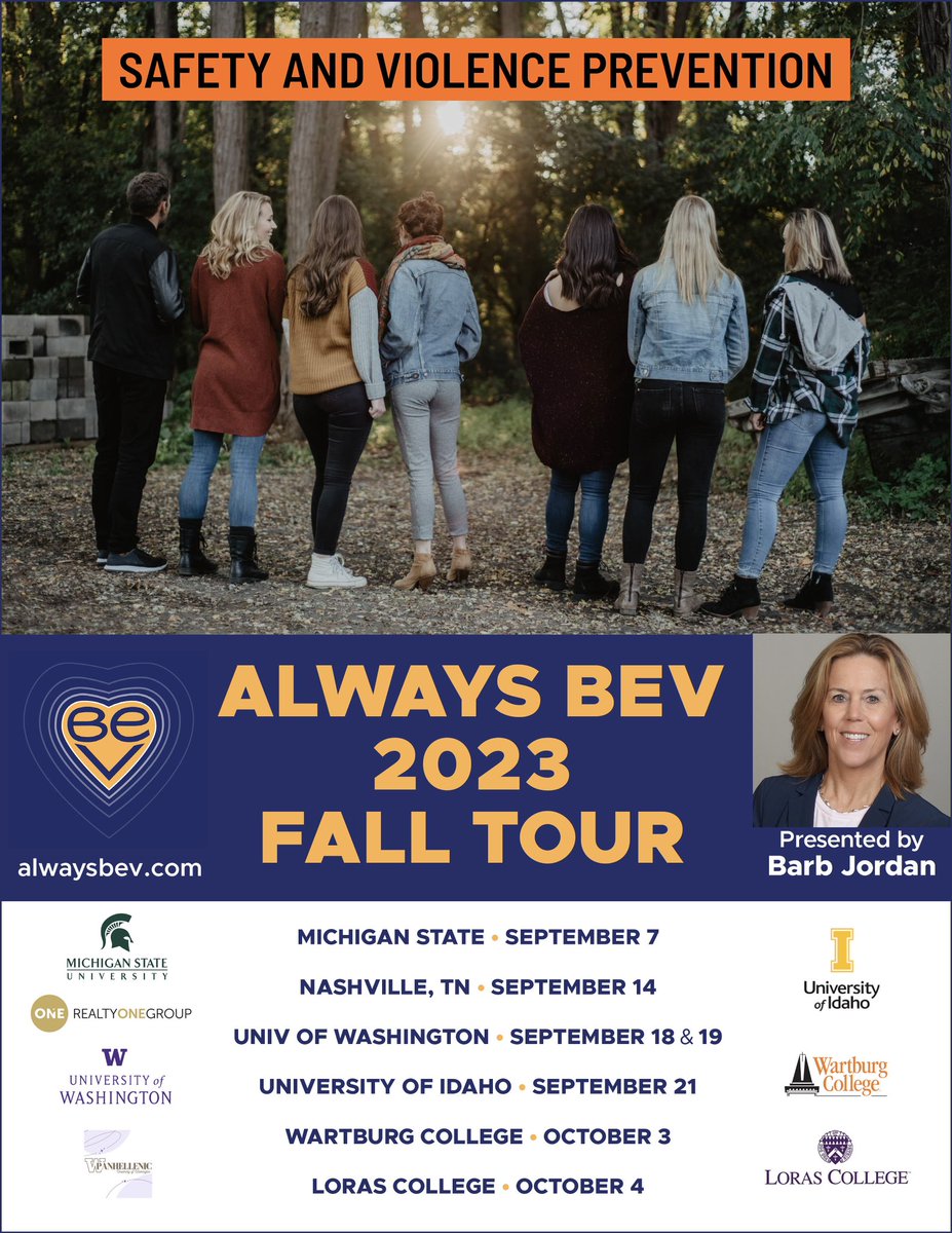 BarbJordan_AB's tweet photo. The 2nd Annual #AlwaysBevFallTour hits the road this week! The first 30 days covers 5 states and includes #Panhellenic, #studentbody and #athletics
A social thanks to my amazing #graphicdesign artist, #carolinedevita.
Here we go!
#staysafe #bevigilant #alwaysbev https://t.co/ILb9X92Dgt