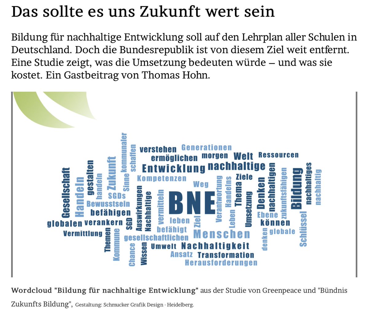 Jan-Martin Wiarda (@jmwiarda) on Twitter photo Bildung für nachhaltige Entwicklung soll auf den Lehrplan aller Schulen. Doch die Bundesrepublik ist von diesem Ziel weit entfernt.
Eine Studie zeigt, was die Umsetzung bedeuten würde – und was sie kostet. Ein Gastbeitrag von Thomas Hohn. <a href="/Th_Hohn/">Thomas Hohn</a> #BNE
jmwiarda.de/2023/09/05/das… Bildung für nachhaltige Entwicklung soll auf den Lehrplan aller Schulen. Doch die Bundesrepublik ist von diesem Ziel weit entfernt.
Eine Studie zeigt, was die Umsetzung bedeuten würde – und was sie kostet. Ein Gastbeitrag von Thomas Hohn. <a href="/Th_Hohn/">Thomas Hohn</a> #BNE
jmwiarda.de/2023/09/05/das…