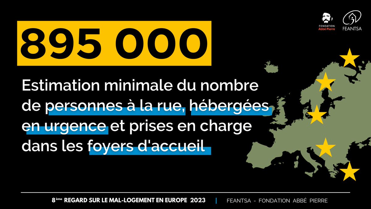 🗣️📕La Fondation <a href="/Abbe_Pierre/">Abbé Pierre</a> et la <a href="/FEANTSA/">FEANTSA</a> dévoilent leur 8e regard sur le #Mallogement en 🇪🇺. Une nouvelle estimation du nombre de personnes #SansAbri et un focus sur l'#HabitatIndigne sont au cœur de cette édition. #HousingExclusion2023🧵 fondation-abbe-pierre.fr/actualites/en-… ⤵️