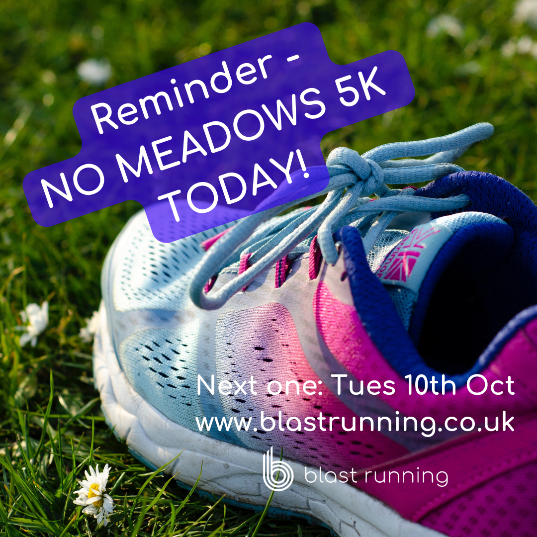 Just in case you were going to rock up to the Meadows at lunchtime today - there is NO 5k this month. Next month it's on Tuesday 10th October. See you there!