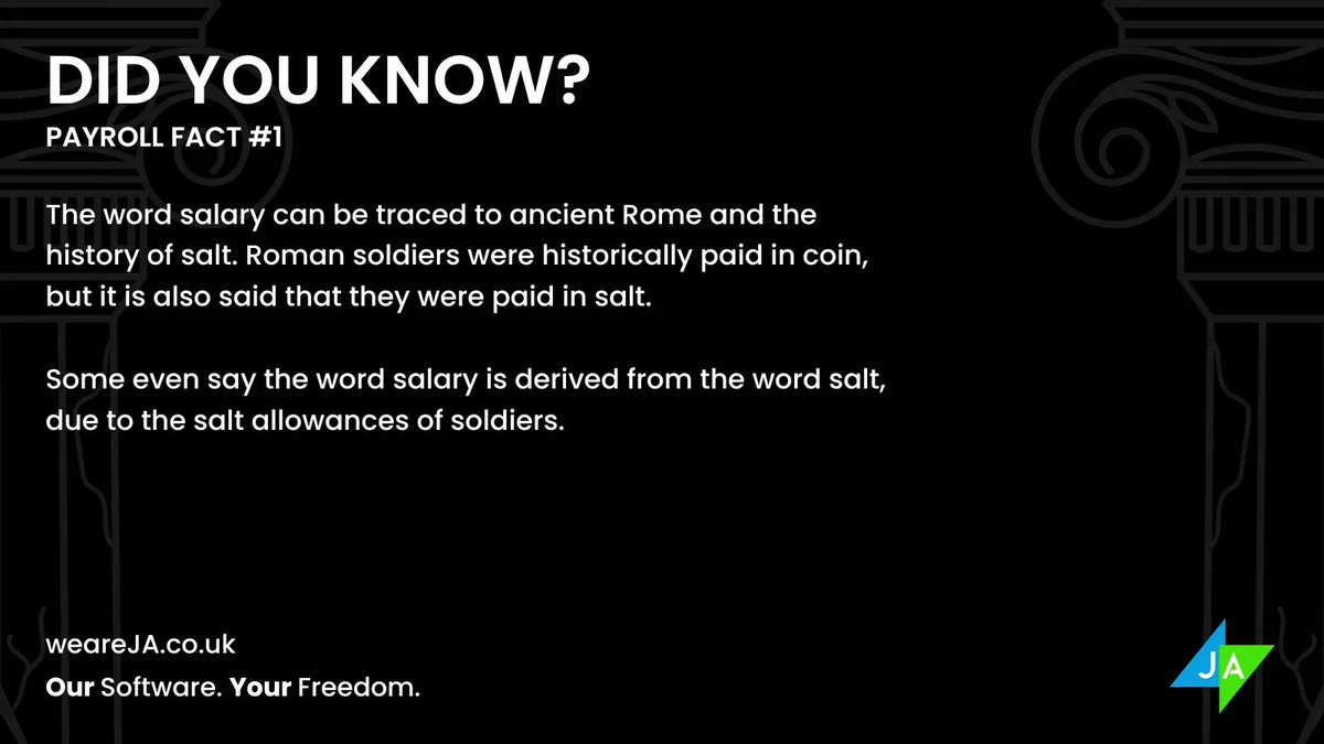 The word salary can be traced to ancient Rome. Roman soldiers were paid in salt and some people believe that the word salary is derived from this. 

#NPW24 #choosepayroll
buff.ly/3QPOick