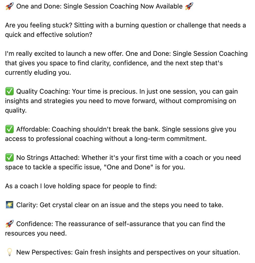 ONE AND DONE! Single session coaching now available. Drop me a message and see what can be done in one.