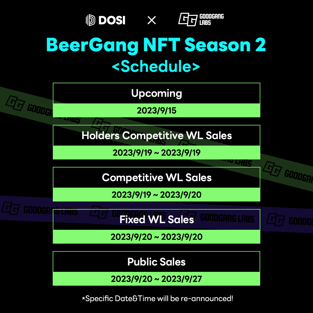 DOSI_official's tweet photo. 📢BeerGang NFT Giveaway Event

DOSI x @GGLabs_Official is holding a giveaway event through influencer channels to celebrate 2nd mint of the BeerGang NFT!

All participants will have chance to get Competitive whitelist access.🔥
👇Check out the channels below to participate!
*(Competitive WL Sales : 9/19 13:00(UTC)  ~ 9/20  04:00(UTC)

@KLAY_check 
@CryptoMyhobby 
@AirdropKor_eth