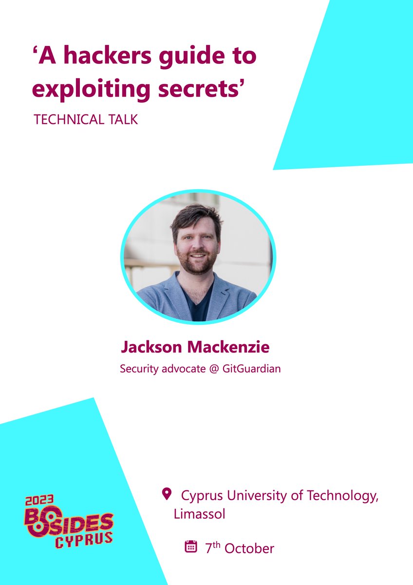 BSidesCyprus's tweet image. 👨💻 'A #Hackers Guide to #Exploiting Secrets' by @mackenziempj. 1️⃣ out of 1️⃣6️⃣ technical talks and workshops that will be delivered on 7th of October, at #BSidesCyprus2023.
#securitybsides #bsidescyprus #cyprus #limassol #appsec