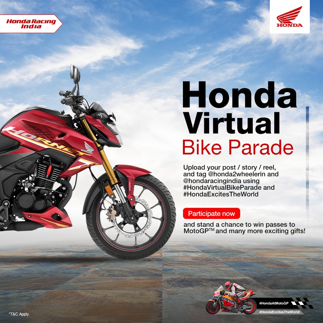 honda2wheelerin's tweet photo. Have you submitted your entry for the #HondaVirtualBikeParade yet?
Do not be left behind as the race to win MotoGP™ passes and epic merch is at its peak. 🏍️
*T&amp;C apply
For complete terms &amp; conditions, click here: https://t.co/xdjmg0Apfs https://t.co/0J1150Fx80