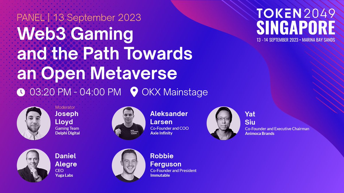 Catch @JACL_e9, @Psycheout86, @ysiu, @dalegre, and @0xferg discuss Web3 Gaming and the Path Towards an Open Metaverse on 13 September 2023 at #TOKEN2049 Singapore. Hear firsthand from key opinion leaders — register now! asia.token2049.com/tickets